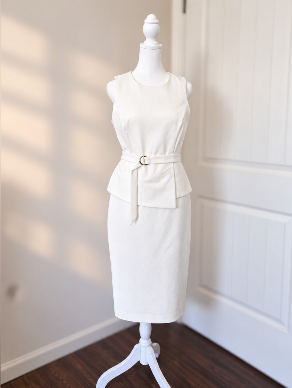 White House Black Market Ivory Peplum Dress